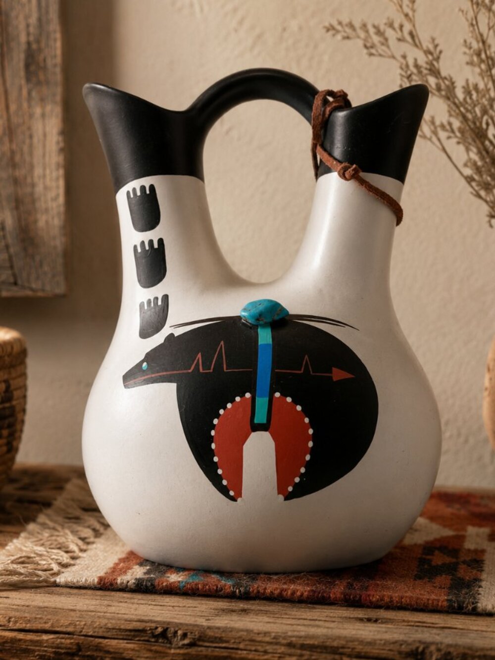 Navajo Wedding Vase Signed La Maya Hand Painted Southwestern Pottery